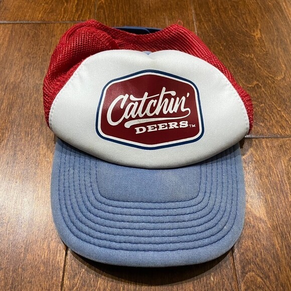Catchin' Deers Mesh Trucker Red White Blue Adjustable Cap Hat Men's One Size - Picture 3 of 5